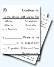 Continents and Oceans Worksheets for Young Learners
