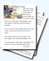 Favorite Things Worksheets for Young Learners