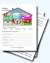 Rooms In The House Printable English ESL Vocabulary Worksheets -  EngWorksheets