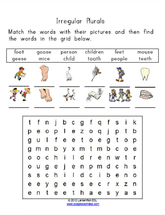 Irregular Plurals Word Search