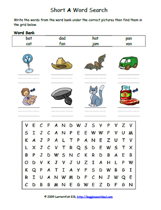 short a cvc phonics word search