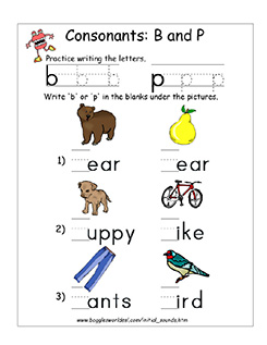 Consonant P vs B Sound Worksheet