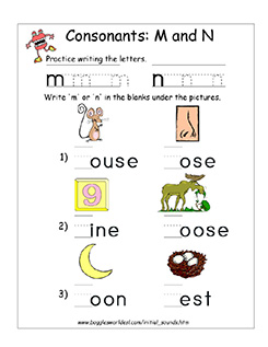 Consonant M and N Sound Worksheet