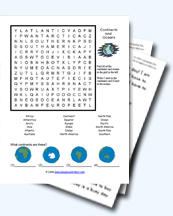 A Collection of Continents and Oceans Geogrpahy Vocabulary Worksheets